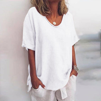 Femme T-shirt Manches Courtes Oversize col Rond