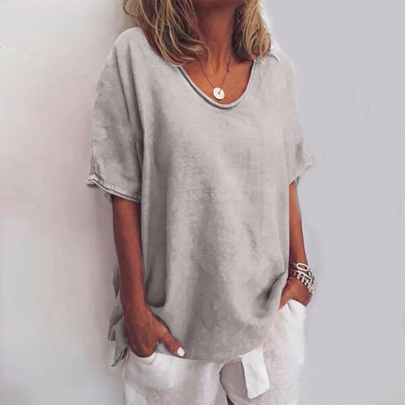 Femme T-shirt Manches Courtes Oversize col Rond