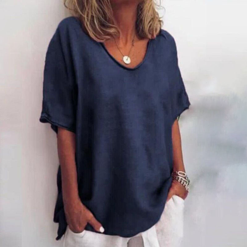 Femme T-shirt Manches Courtes Oversize col Rond