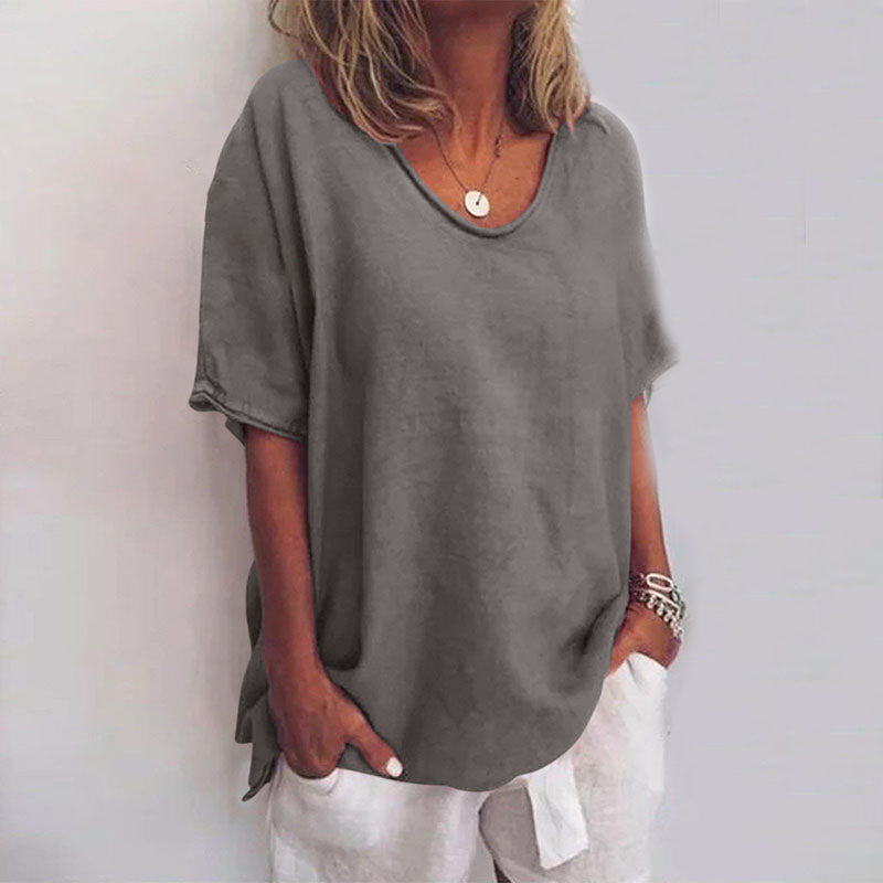 Femme T-shirt Manches Courtes Oversize col Rond
