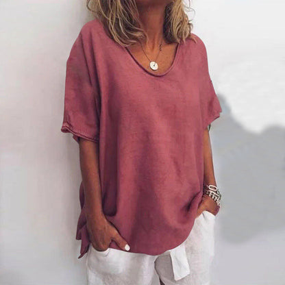 Femme T-shirt Manches Courtes Oversize col Rond