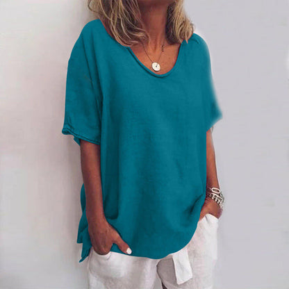 Femme T-shirt Manches Courtes Oversize col Rond