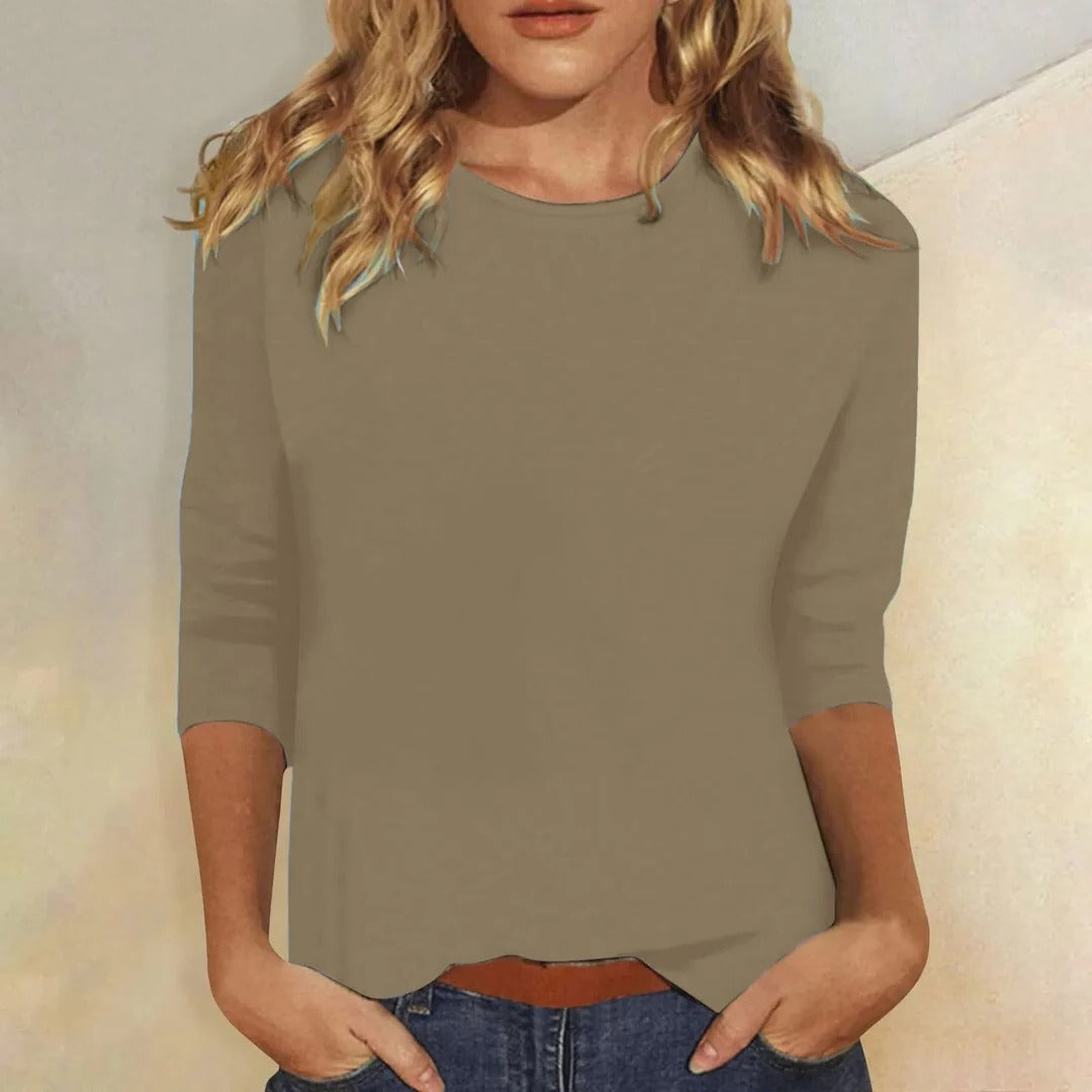 Femme T-Shirt Manches Trois-Quarts col Rond Coupe Décontractée