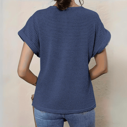 Femme Top Manches Courtes avec Col Rond et Broderie Crochet Style Boho