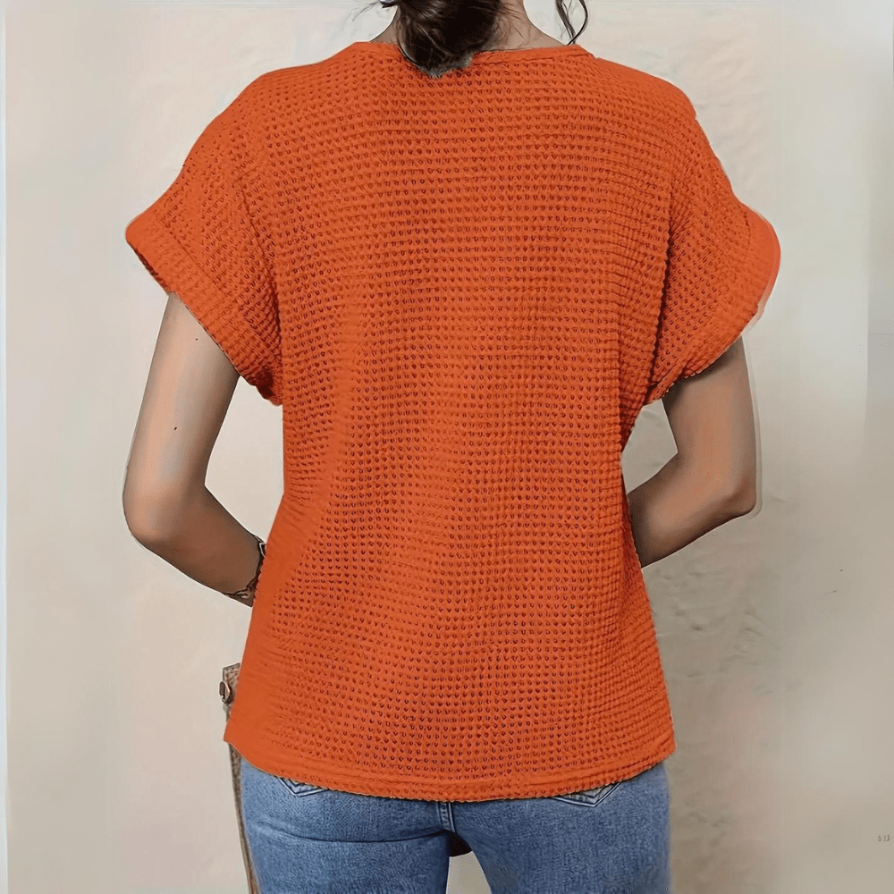 Femme Top Manches Courtes avec Col Rond et Broderie Crochet Style Boho