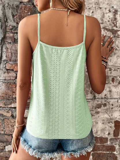 Women's Sleeveless Top with Thin Straps, V-Neck, and Lace Trim - 13