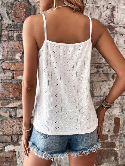 Women's Sleeveless Top with Thin Straps, V-Neck, and Lace Trim - 3