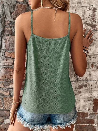 Women's Sleeveless Top with Thin Straps, V-Neck, and Lace Trim - 5