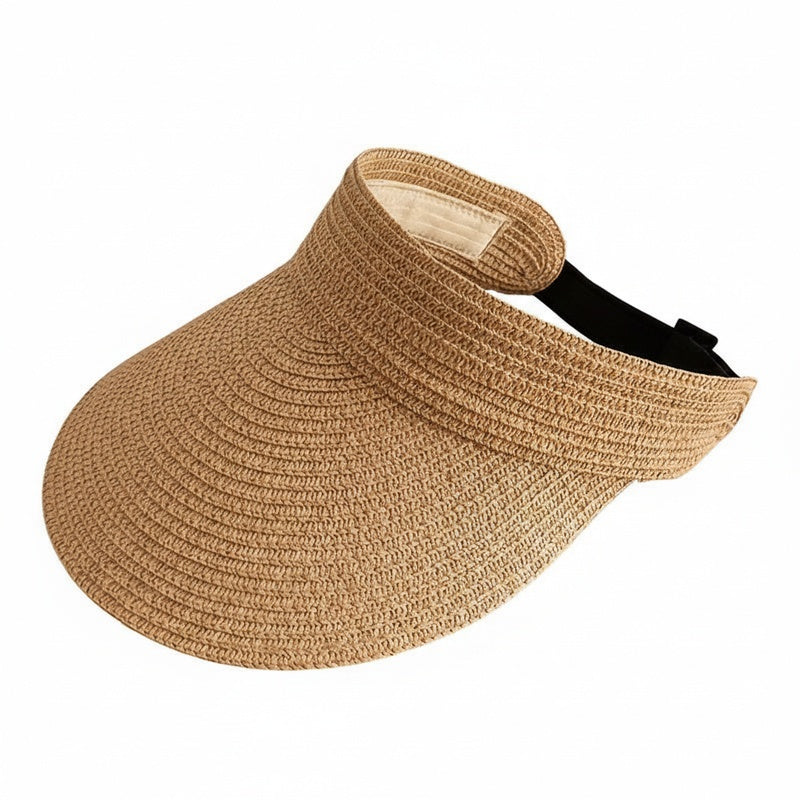 Femme Visière de Soleil à Large Bord Tressée avec Bandeau