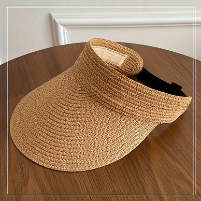Women's Wide Brim Woven Sun Visor with Headband - 2
