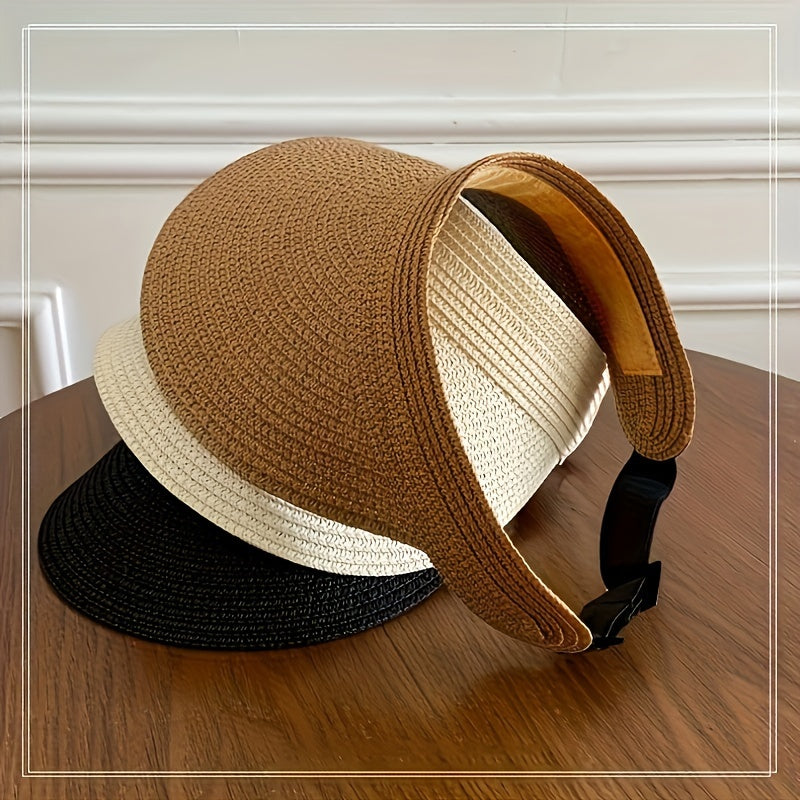 Women's Wide Brim Woven Sun Visor with Headband - 3
