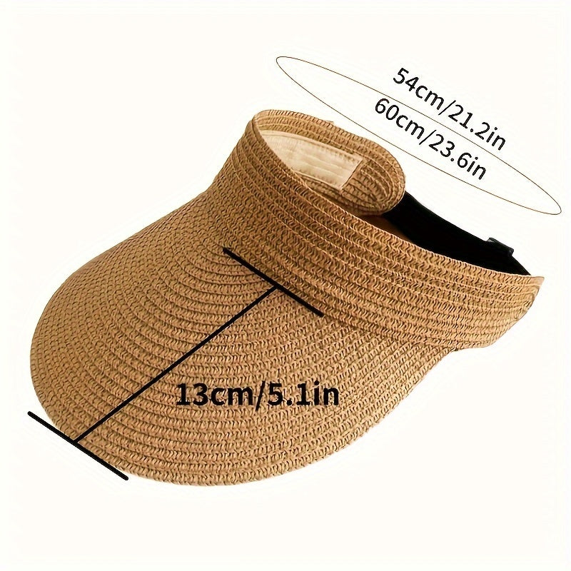 Femme Visière de Soleil à Large Bord Tressée avec Bandeau