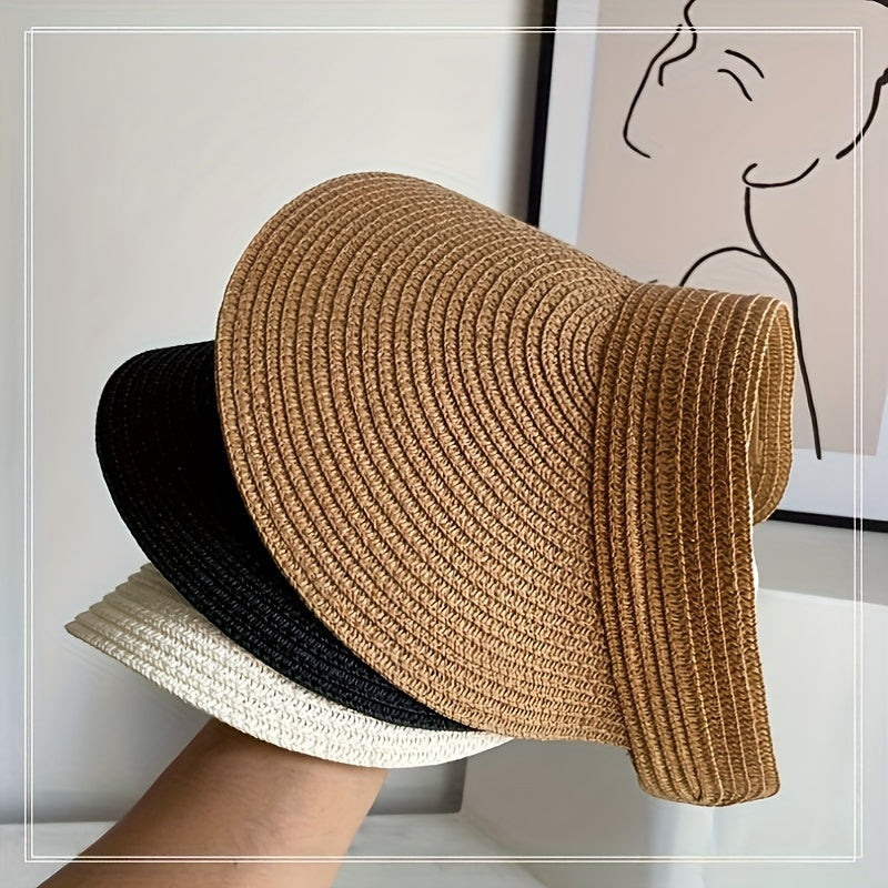 Femme Visière de Soleil à Large Bord Tressée avec Bandeau
