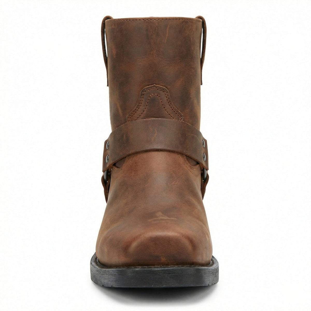 Harness Western Ankle Boots with Metal Ring and Square Toe