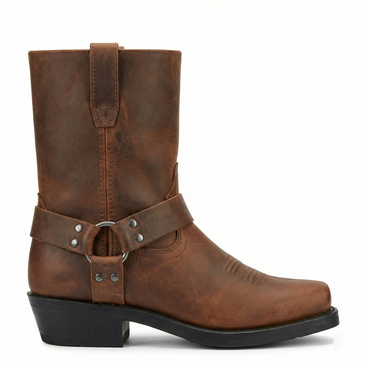 Harness Western Ankle Boots with Metal Ring and Square Toe