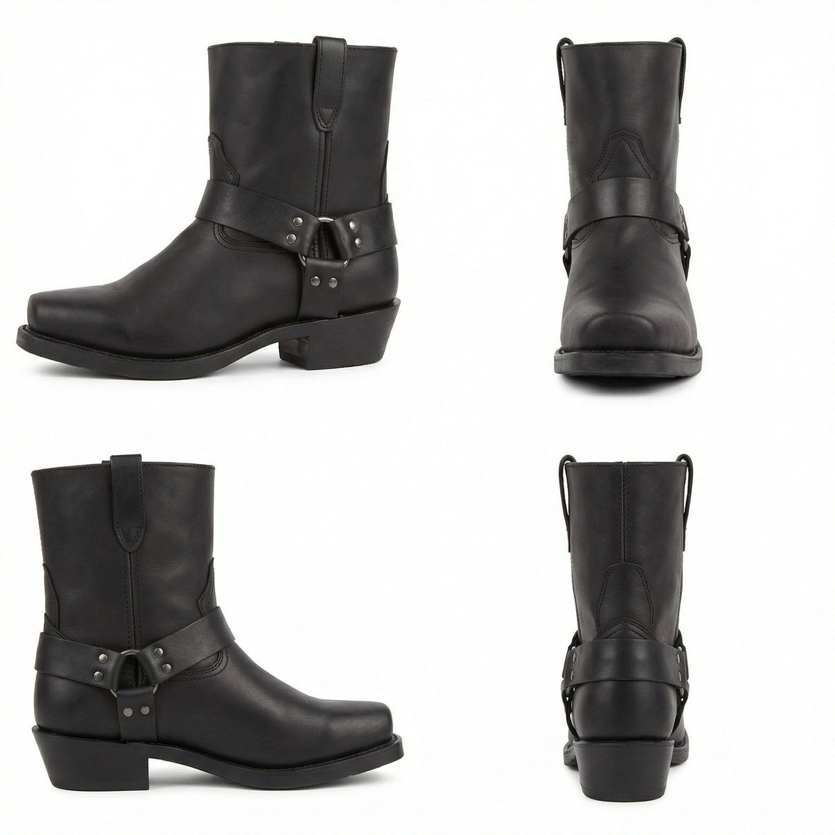 Harness Western Ankle Boots with Metal Ring and Square Toe