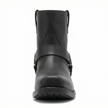 Harness Western Ankle Boots with Metal Ring and Square Toe