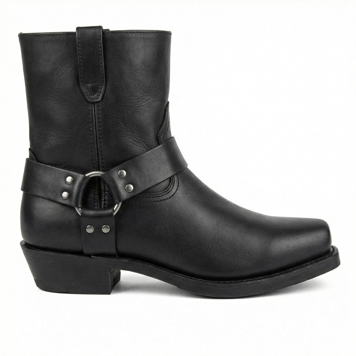 Harness Western Ankle Boots with Metal Ring and Square Toe