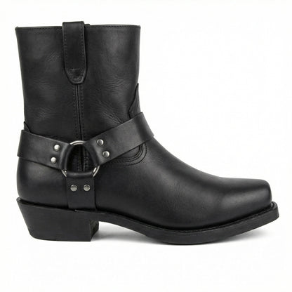 Harness Western Ankle Boots with Metal Ring and Square Toe