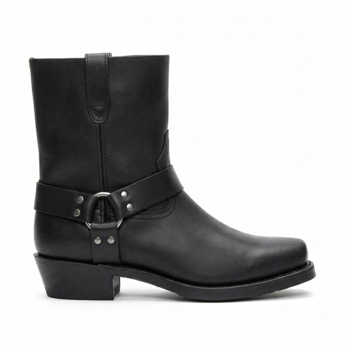 Harness Western Ankle Boots with Metal Ring and Square Toe