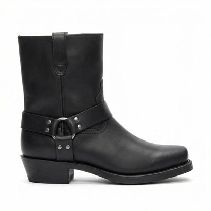 Harness Western Ankle Boots with Metal Ring and Square Toe