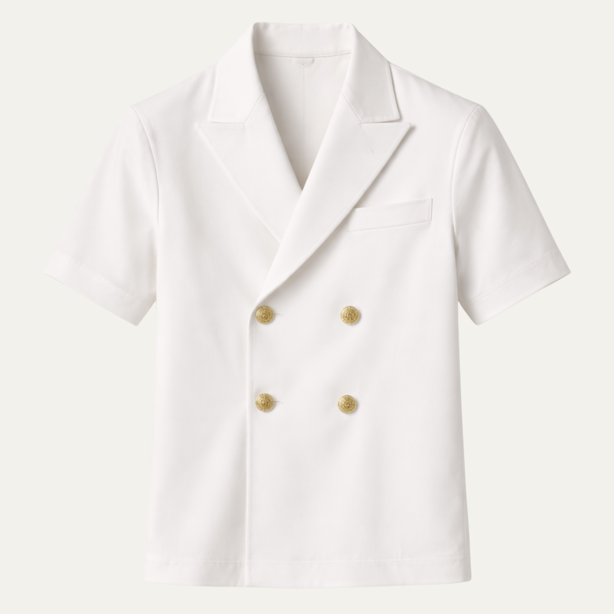 Homme Blazer Manches Courtes à Double Boutonnage et Revers Cranté
