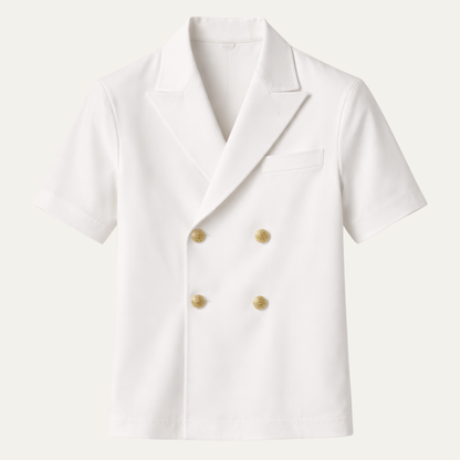 Men's Short Sleeve Double-Breasted Blazer with Notched Lapels - 1