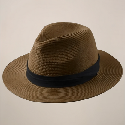 Homme Chapeau Panama à Large Bord avec Ruban Contrasté