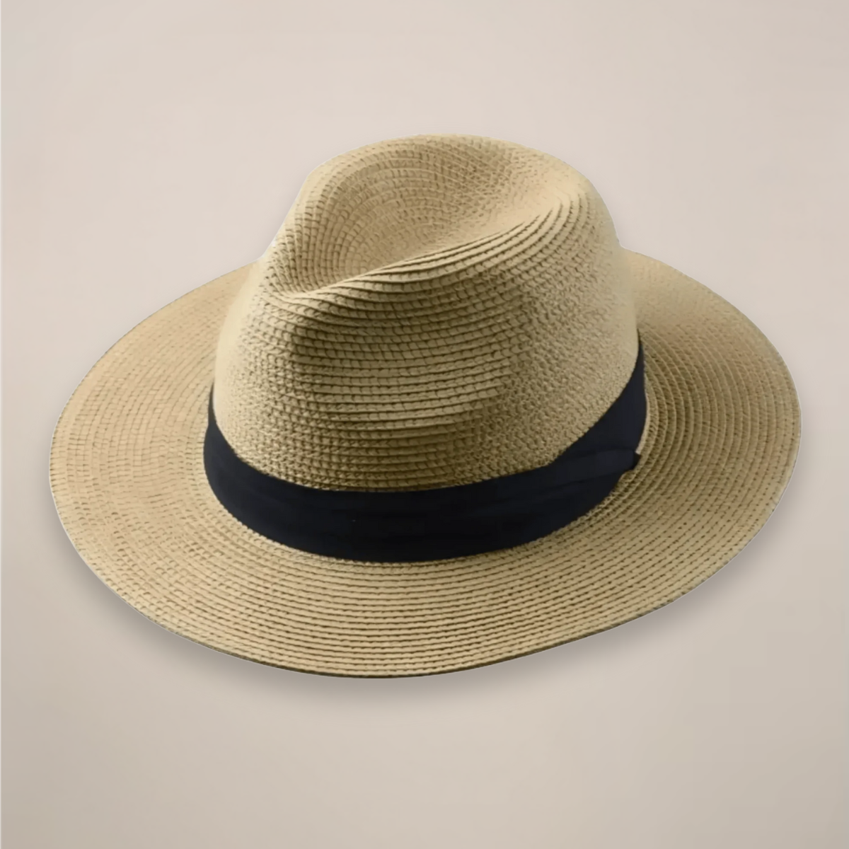Homme Chapeau Panama à Large Bord avec Ruban Contrasté