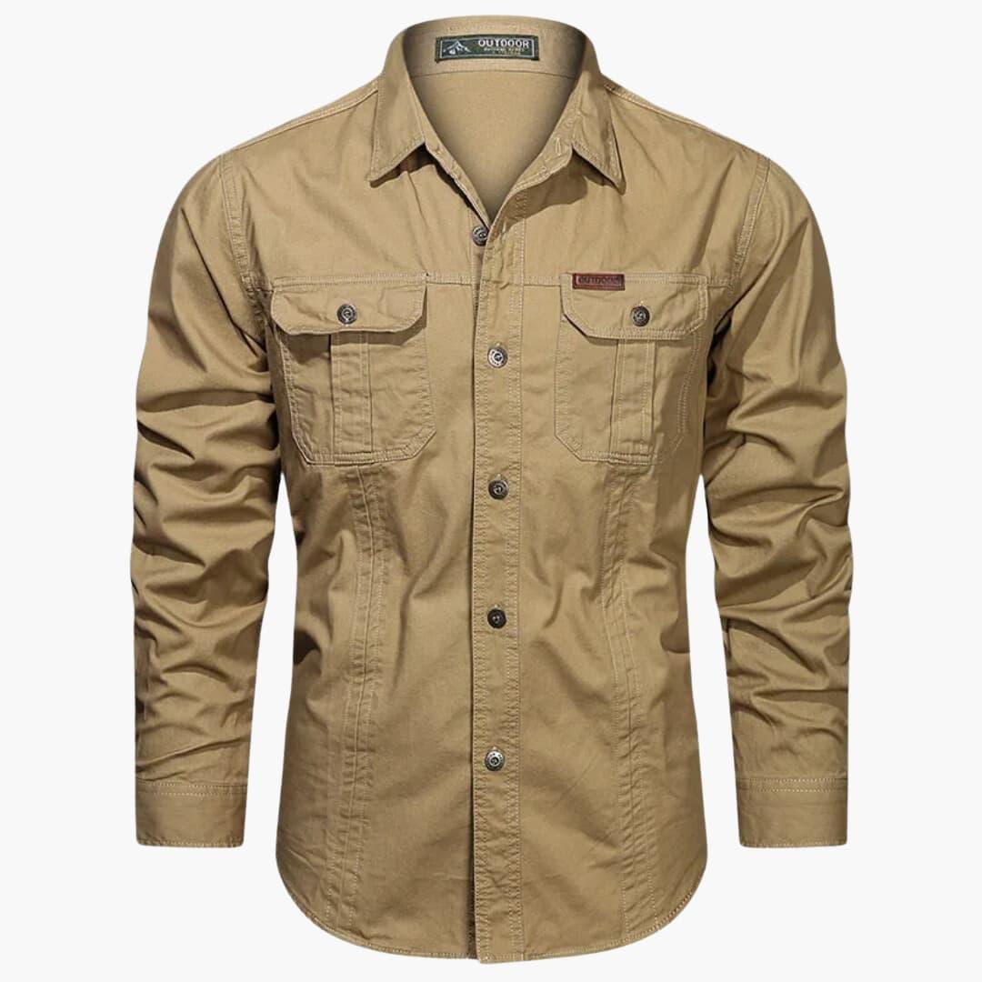 Homme Chemise Cargo Manches Longues avec Doubles Poches Poitrine