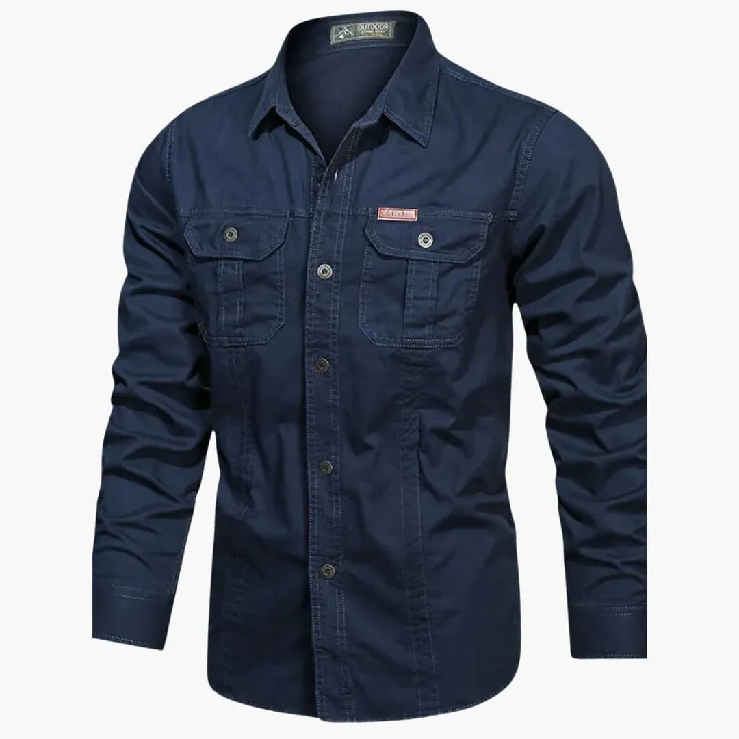 Homme Chemise Cargo Manches Longues avec Doubles Poches Poitrine