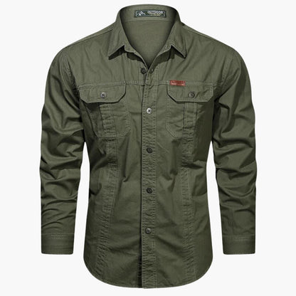 Homme Chemise Cargo Manches Longues avec Doubles Poches Poitrine