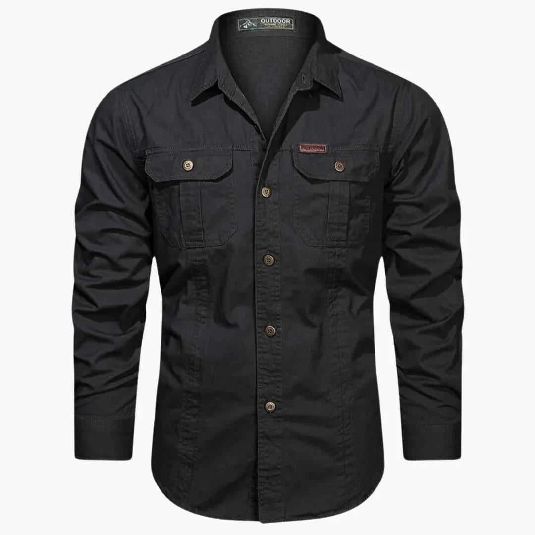 Homme Chemise Cargo Manches Longues avec Doubles Poches Poitrine
