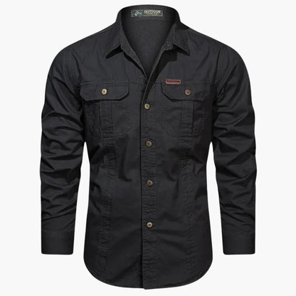 Homme Chemise Cargo Manches Longues avec Doubles Poches Poitrine