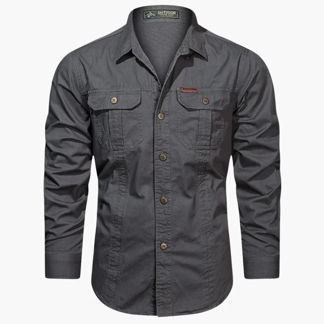 Homme Chemise Cargo Manches Longues avec Doubles Poches Poitrine