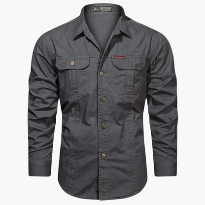 Homme Chemise Cargo Manches Longues avec Doubles Poches Poitrine