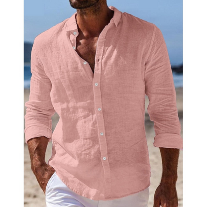 Homme Chemise Décontractée Manches Longues col Mao et Boutons