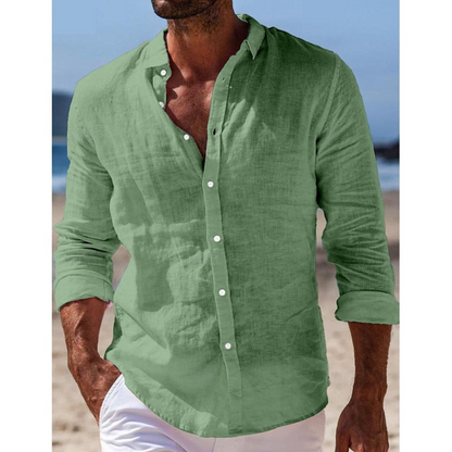 Homme Chemise Décontractée Manches Longues col Mao et Boutons