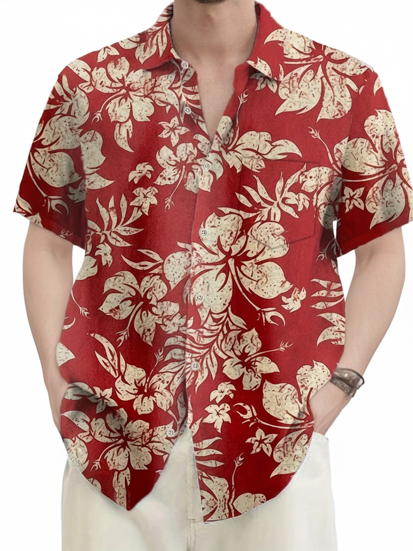 Homme Chemise Hawaïenne Manches Courtes à Imprimé Floral Tropical