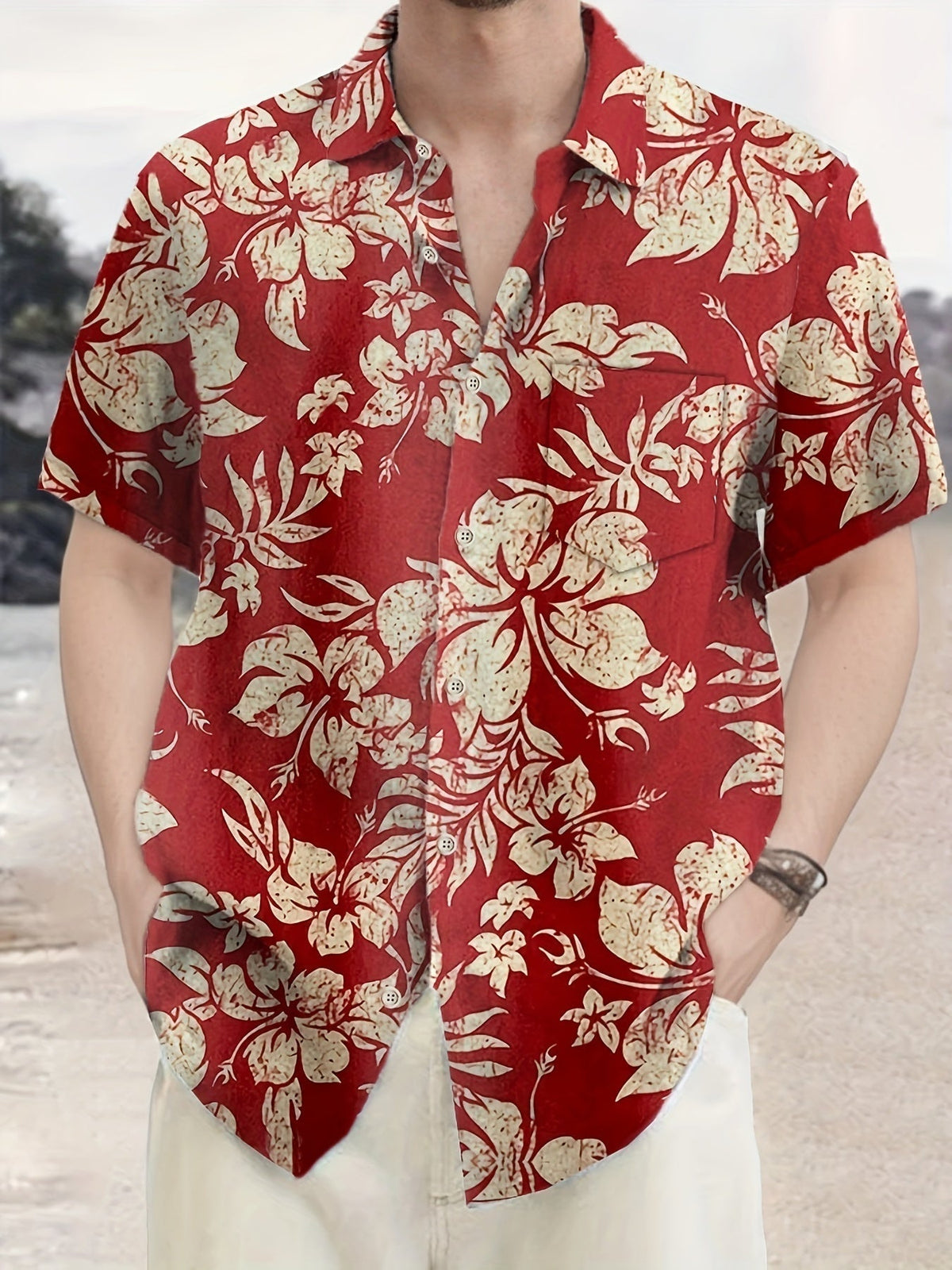 Homme Chemise Hawaïenne Manches Courtes à Imprimé Floral Tropical