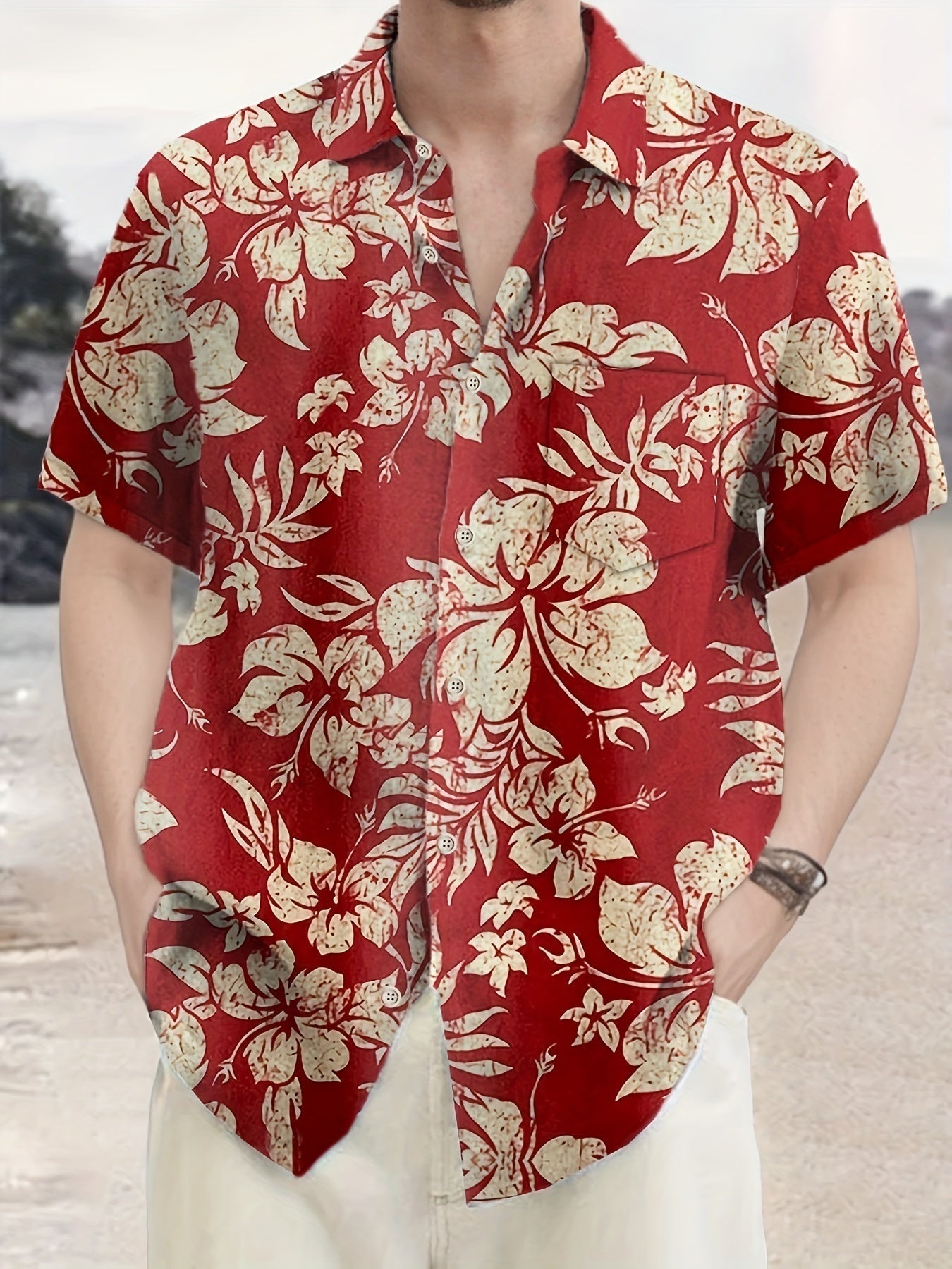 Homme Chemise Hawaïenne Manches Courtes à Imprimé Floral Tropical