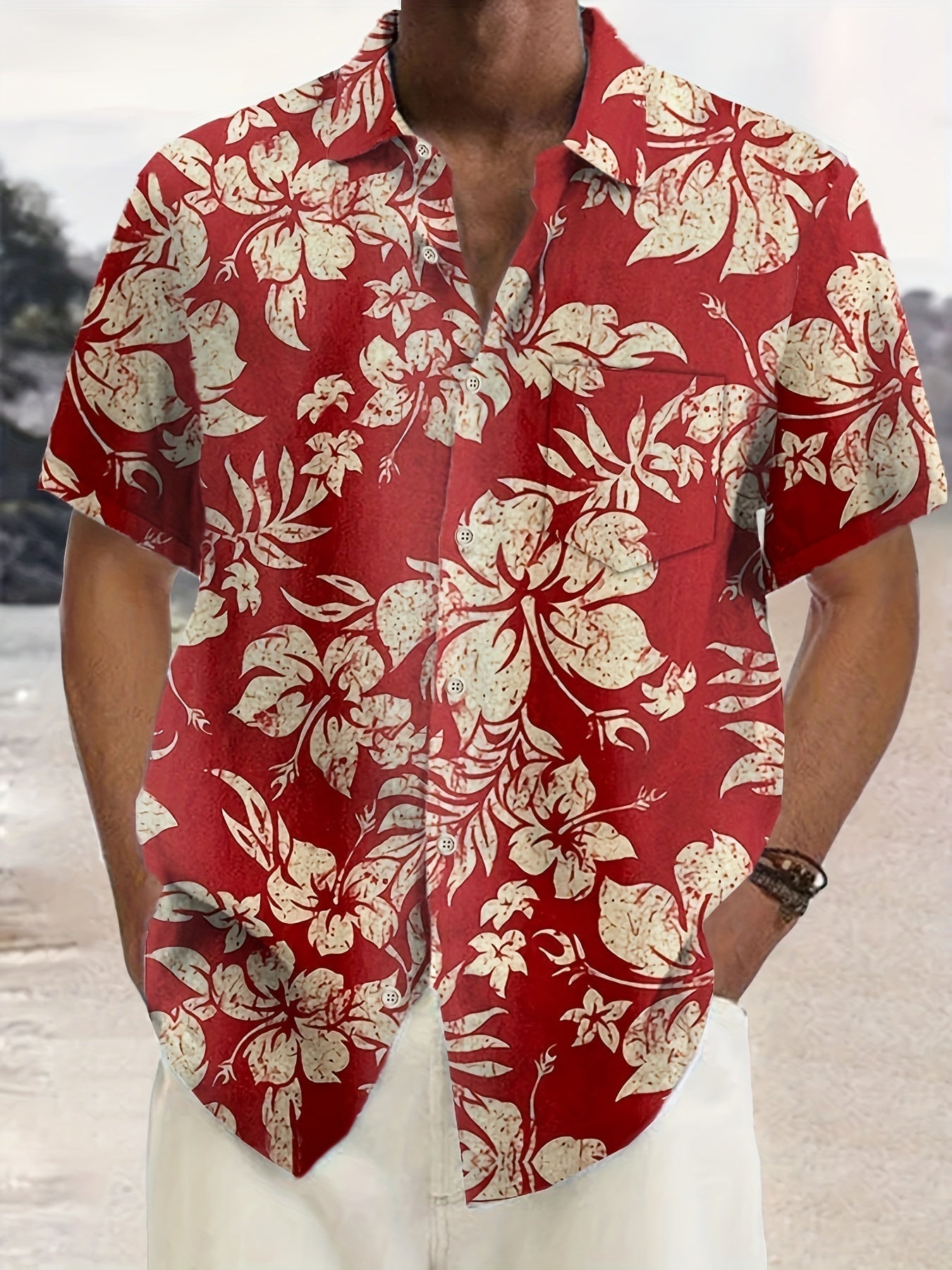 Homme Chemise Hawaïenne Manches Courtes à Imprimé Floral Tropical