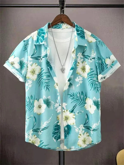 Homme Chemise Hawaiienne Manches Courtes à Imprimé Tropical et Boutonnage Devant
