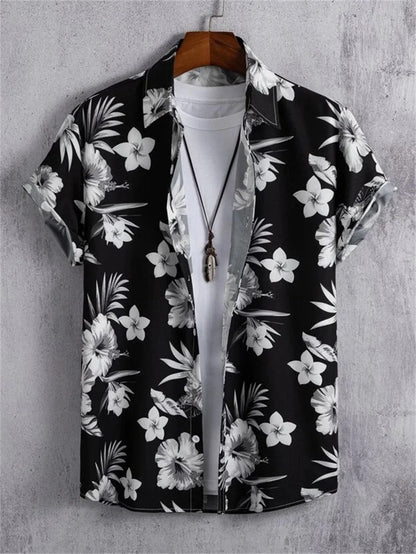 Homme Chemise Hawaiienne Manches Courtes à Imprimé Tropical et Boutonnage Devant