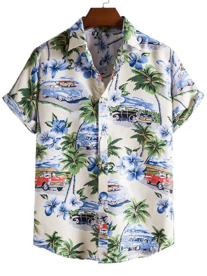 Homme Chemise Hawaiienne Manches Courtes à Imprimé Tropical et Boutonnage Devant