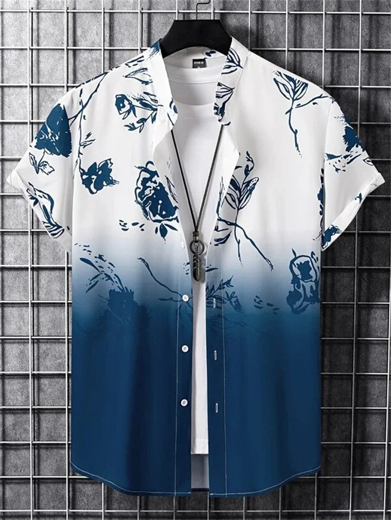 Homme Chemise Hawaiienne Manches Courtes à Imprimé Tropical et Boutonnage Devant