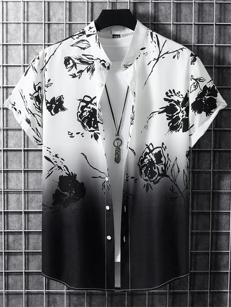 Homme Chemise Hawaiienne Manches Courtes à Imprimé Tropical et Boutonnage Devant