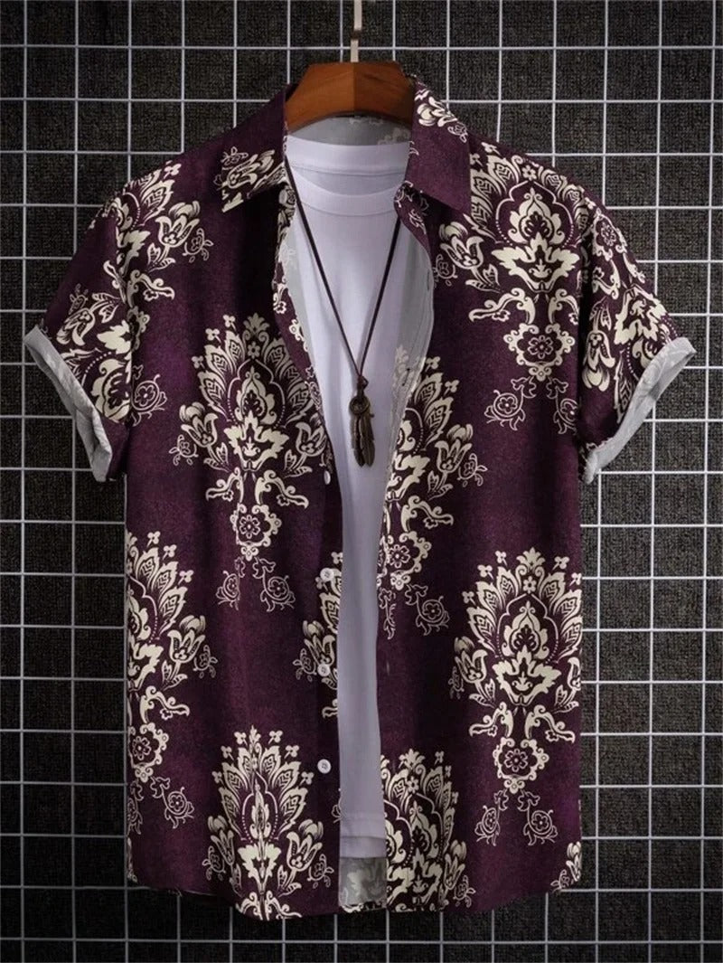 Homme Chemise Hawaiienne Manches Courtes à Imprimé Tropical et Boutonnage Devant