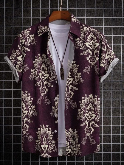 Homme Chemise Hawaiienne Manches Courtes à Imprimé Tropical et Boutonnage Devant