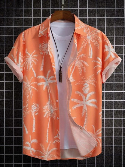 Homme Chemise Hawaiienne Manches Courtes à Imprimé Tropical et Boutonnage Devant